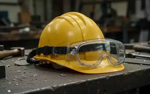 Symbolbild: Schutzhelm und Schutzbrille auf einer Werkbank - Foto: über boerse-global.de