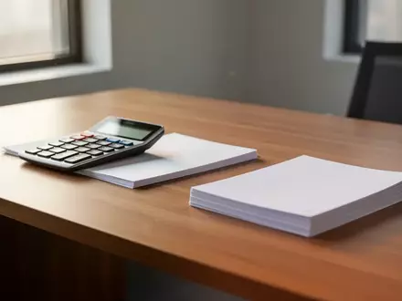 Ein aufgeräumter Schreibtisch mit einem Taschenrechner und Dokumenten in hellem, natürlichem Licht. - Foto: über boerse-global.de