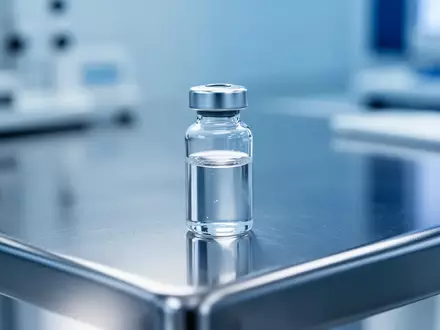 Eine gläserne Ampulle mit einer klaren Flüssigkeit auf einem sterilen Labortisch. - Foto: über boerse-global.de