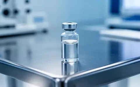 Eine gläserne Ampulle mit einer klaren Flüssigkeit auf einem sterilen Labortisch. - Foto: über boerse-global.de