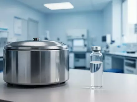 Ein steriler Labortisch mit medizinischen Geräten und einem Glasfläschchen in einer modernen Forschungseinrichtung. - Foto: über boerse-global.de