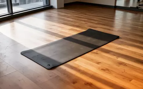 Eine leere Yogamatte auf einem hellen Holzboden in einem minimalistischen Fitnessstudio bei natürlichem Lichteinfall. - Foto: über boerse-global.de