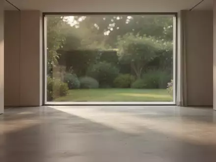 Ein minimalistisch gestalteter Raum mit natürlichem Lichteinfall und Blick auf einen Garten. - Foto: über boerse-global.de