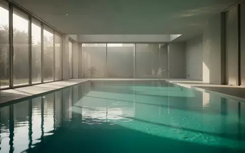 Ein ruhiges, sonnendurchflutetes Schwimmbecken mit klarem türkisfarbenem Wasser und minimalistischer Architektur. - Foto: über boerse-global.de