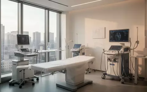 Ein minimalistisch gestalteter medizinischer Untersuchungsraum in einem modernen Bürogebäude mit diagnostischen Geräten. - Foto: über boerse-global.de