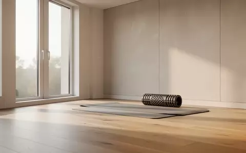 Ein heller, minimalistischer Therapieraum mit einer Fitnessmatte und einer Faszienrolle auf dem Boden in natürlichem Licht. - Foto: über boerse-global.de