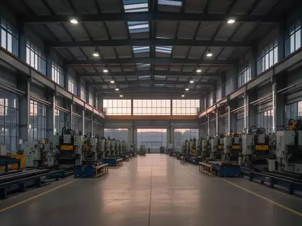 Leere, moderne Industriehalle mit stählernen Strukturen und natürlichem Lichteinfall. - Foto: über boerse-global.de