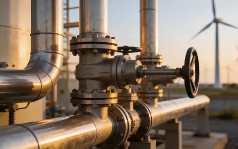 Moderne Wasserstoff-Produktionsanlage bei Sonnenuntergang mit Fokus auf technische Rohrleitungen. - Foto: über boerse-global.de