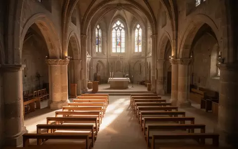 Ein lichtdurchfluteter Innenraum einer historischen Kirche mit schlichten Holzbänken und warmem Lichteinfall. - Foto: über boerse-global.de