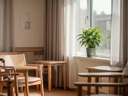 Ein helles, freundlich gestaltetes Zimmer in einer Senioreneinrichtung mit natürlichem Lichteinfall und einer Zimmerpflanze. - Foto: über boerse-global.de