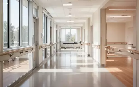 Ein heller, moderner Rehabilitationsflur in einer Klinik mit Handläufen an den Wänden und natürlichem Lichteinfall. - Foto: über boerse-global.de