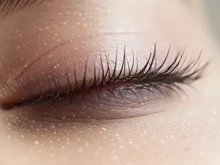 Nahaufnahme eines menschlichen Lidrandes mit Wimpern bei natürlichem Licht, Fokus auf die Textur der Haut und der Wimpernwurzeln. - Foto: über boerse-global.de