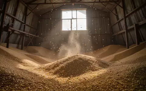 Nahaufnahme von Roggenkörnern in einem Getreidesilo, die das landwirtschaftliche Umfeld der Rohstoffgewinnung symbolisieren. - Foto: über boerse-global.de