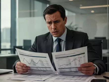 Eine besorgte Person in einem modernen Büro beim Durchsehen von Finanzunterlagen. - Foto: über boerse-global.de