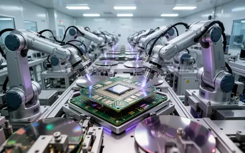 Moderne Produktionshalle für Halbleiter mit automatisierten Maschinen zur Fertigung von Mikrochips. - Foto: über boerse-global.de