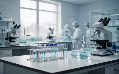 Ein modernes, steriles Labor mit medizinischen Forschungsgeräten und Glasbehältern auf einer weißen Arbeitsfläche. - Foto: über boerse-global.de