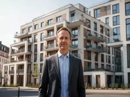 Ein Immobilienentwickler vor einem modernen Wohngebäude bei Tageslicht. - Foto: über boerse-global.de