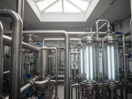 Industrielle UV-Wasseraufbereitungsanlage in einer modernen Fabrikhalle. - Foto: über boerse-global.de