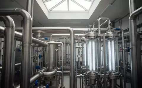 Industrielle UV-Wasseraufbereitungsanlage in einer modernen Fabrikhalle. - Foto: über boerse-global.de