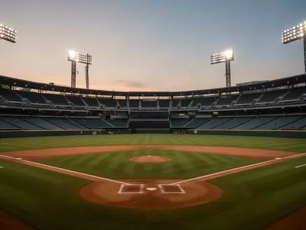 Ein leeres Baseballstadion bei Flutlicht während der Abenddämmerung. - Foto: über boerse-global.de