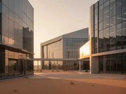 Moderne Glas- und Stahlarchitektur eines Technologiezentrums in Dubai bei Sonnenuntergang. - Foto: über boerse-global.de