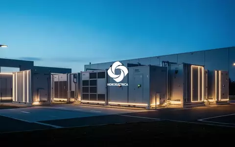 Moderne Batteriespeicheranlage in einer minimalistischen Industrielandschaft bei Dämmerung. - Foto: über boerse-global.de