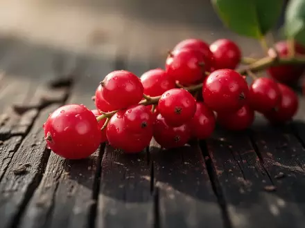 Rote Schisandra-Beeren auf einer dunklen Holzoberfläche in einer Nahaufnahme. - Foto: über boerse-global.de