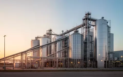 Moderne Zuckerfabrik bei Sonnenaufgang mit Stahlsilos und Industrieanlagen. - Foto: über boerse-global.de