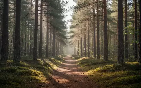 Ein sonnendurchfluteter Waldweg in einem dichten Nadelwald, der für Bewegung und präventive Gesundheit steht. - Foto: über boerse-global.de