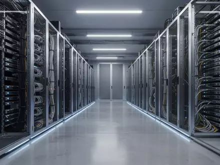 Ein moderner Serverraum mit industriellen Kühlracks und präziser Kabelführung in einer technologischen Umgebung. - Foto: über boerse-global.de