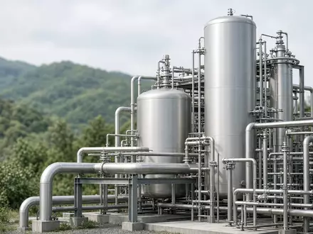 Moderne Industrieanlage zur Wasserstoffproduktion in einer grünen Landschaft bei Tageslicht. - Foto: über boerse-global.de