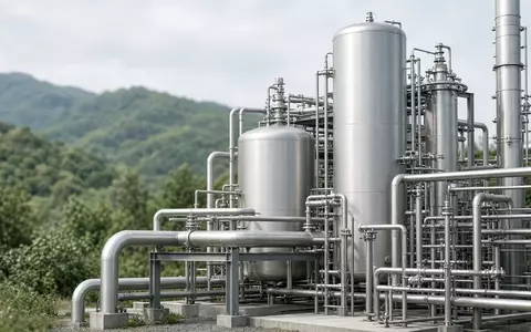 Moderne Industrieanlage zur Wasserstoffproduktion in einer grünen Landschaft bei Tageslicht. - Foto: über boerse-global.de