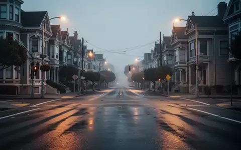 Eine menschenleere Straße im Richmond District von San Francisco in den frühen Morgenstunden bei Straßenbeleuchtung. - Foto: über boerse-global.de