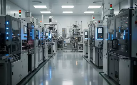 Moderne Halbleiter-Fertigungsanlage in einem Reinraum mit industriellen Maschinen zur Chip-Produktion. - Foto: über boerse-global.de