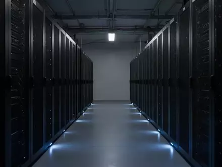 Dunkler, minimalistischer Serverraum mit metallischen Rack-Gehäusen in einer industriellen Umgebung. - Foto: über boerse-global.de