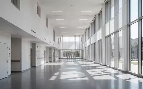 Ein heller, moderner Flur in einem Universitätsklinikum mit hohen Decken und einfallendem Tageslicht. - Foto: über boerse-global.de
