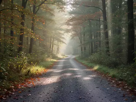 Ein einsamer Waldweg im herbstlichen Morgenlicht, der zu kontrollierter Atmung und Bewegung einlädt. - Foto: über boerse-global.de