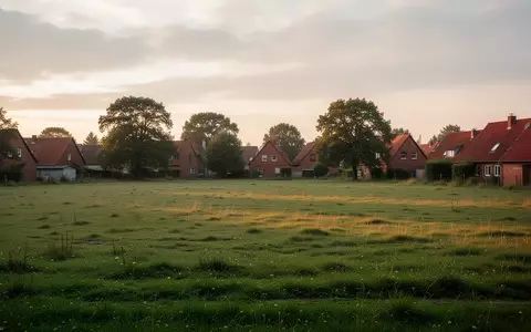 Eine weitläufige, unbebaute Grünfläche am Rande einer Ortschaft mit Blick auf entfernte Dächer bei natürlichem Tageslicht. - Foto: über boerse-global.de