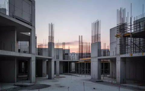 Betonrohbau einer modernen Wohnbaustelle in Berlin während der Dämmerung. - Foto: über boerse-global.de