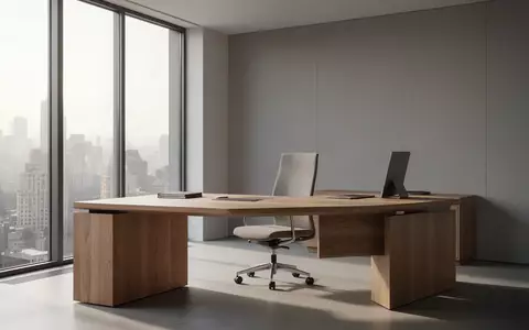 Ein minimalistisches, modernes BĂĽro mit einem leeren Schreibtisch und hellem, natĂĽrlichem Tageslicht. - Foto: ĂĽber boerse-global.de