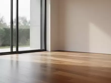 Ein minimalistischer Wohnraum mit hellem Tageslicht, das durch ein großes Fenster auf einen leeren Holzboden fällt. - Foto: über boerse-global.de