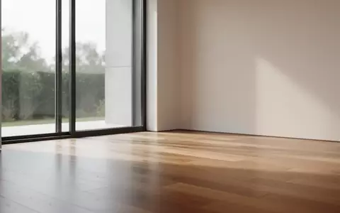 Ein minimalistischer Wohnraum mit hellem Tageslicht, das durch ein großes Fenster auf einen leeren Holzboden fällt. - Foto: über boerse-global.de