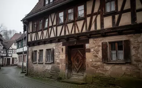 Historische Fassade eines traditionellen Fachwerkhauses in einer ruhigen deutschen Ortschaft bei bewölktem Tageslicht. - Foto: über boerse-global.de