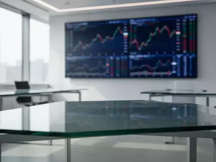Ein minimalistischer Handelsraum mit unscharfen Finanzdiagrammen im Hintergrund bei natürlichem Tageslicht. - Foto: über boerse-global.de