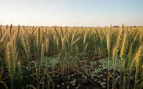 Weizenfeld und Eiweißpflanzen auf einem landwirtschaftlichen Betrieb bei natürlichem Tageslicht. - Foto: über boerse-global.de