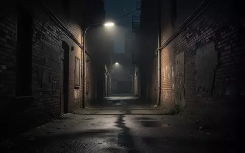 Eine nächtliche, verlassene Gasse in einer Stadt mit schwacher Beleuchtung und langen Schatten an einer Backsteinwand. - Foto: über boerse-global.de