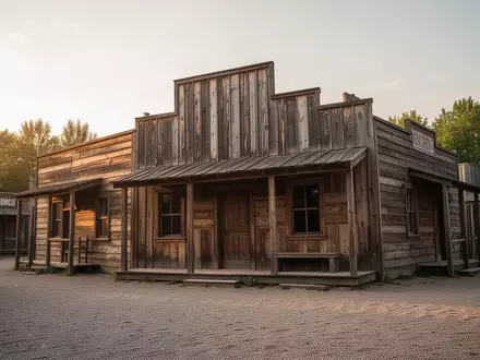 Die hölzerne Fassade der Westernstadt Old Texas Town in Berlin-Spandau bei Sonnenuntergang. - Foto: über boerse-global.de
