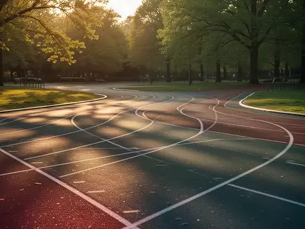 Eine leere Laufbahn in einem Park bei Sonnenuntergang. - Foto: über boerse-global.de