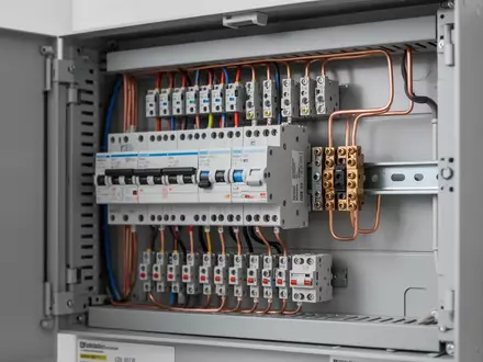 Ein offener elektrischer Verteilerkasten mit moderner Verkabelung und Sicherungstechnik in einem Wohngebäude. - Foto: über boerse-global.de