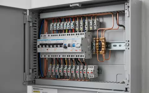 Ein offener elektrischer Verteilerkasten mit moderner Verkabelung und Sicherungstechnik in einem WohngebĂ€ude. - Foto: ĂŒber boerse-global.de